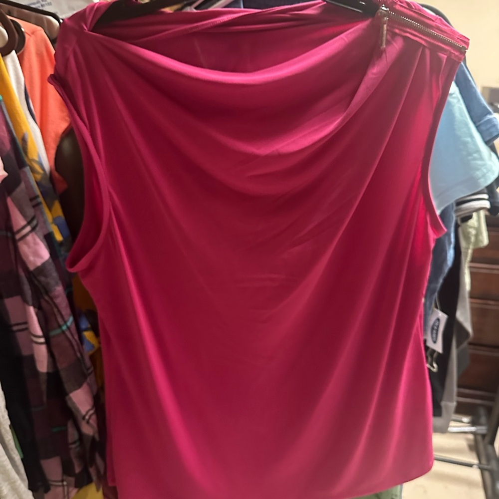 DKNY Vibrant Pink‎ Drape Neck Blouse